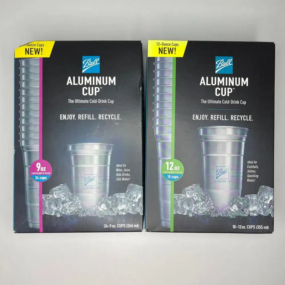 Ball Aluminum Cup — Reusable Party Drink Set of 2 Boxes = 42 Cups, 9 + 12oz NEW!